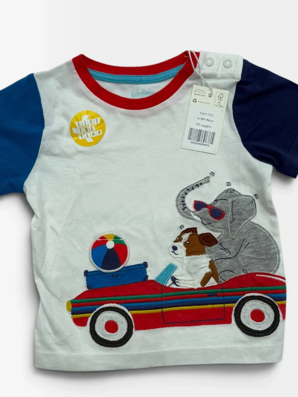 Baby Boden White Elephant Dog Car Appliqué T-Shirt 12-18M NWT Navy Contrast